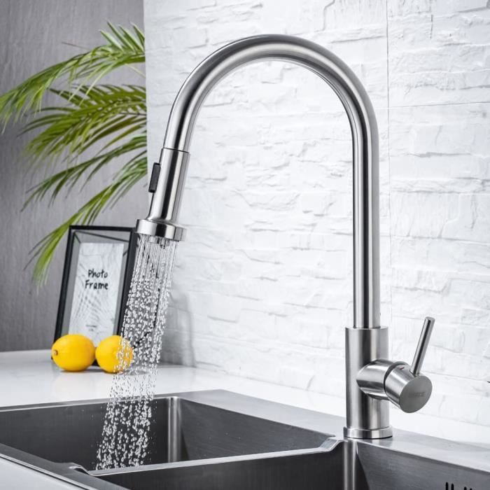 Robinet Mitigeur Modernes, Robinets D'évier De Cuisine En Acier Inoxydable, Robinet De Rotatif à 360° Eau Chaude Et Froide Pour Evier De Cuisine Salle De Bains