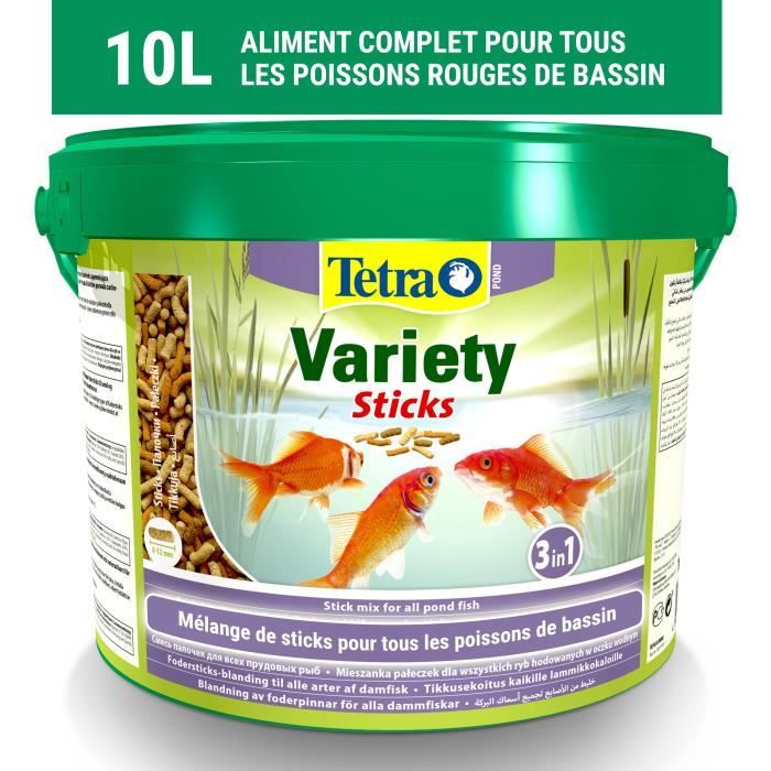 Aliment complet pour poissons de bassin - TETRA - Bâtonnets variés pour bassin - 10 L - 3 types de sticks
