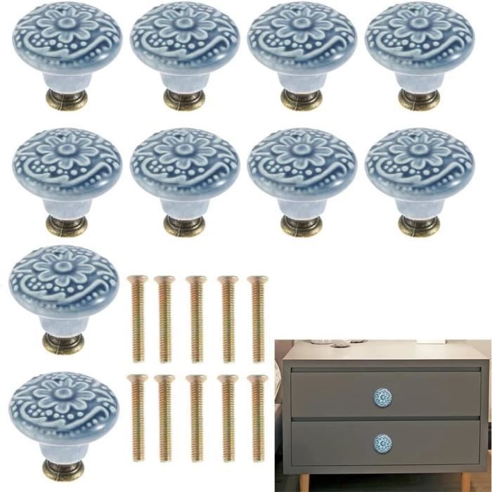 Lot De 10 Boutons Vintage Bleu Imitation Cuir - Taille 1,6 Cm - Réf. 4697 - Occasion