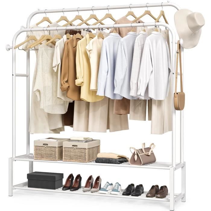 Portant à Vêtements Double Rail Métal Sur Roulettes – Penderie Mobile Multifonction, Grande Capacité, Idéal Chambre, Boutique, Dressing