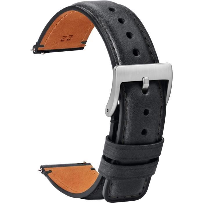 Acheter [BINLUN] Bracelet de Montre en Cuir à Libération Rapide Bracelet de Montre-Bracelet en Cuir Véritable 18 mm Outil de Réglage Rouge Inclus