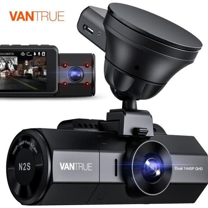 VANTRUE N2S 4K GPS Dashcam Vision Nocturne IR, Double 1440P Avant + Cabine Caméra Embarquée Voiture, 24h. Surveillance Parking 320°