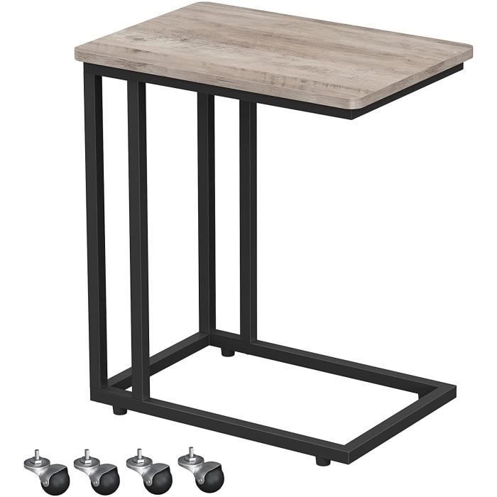 table d'appoint vasagle - cadre en acier et roulettes - grège et noir - style industriel - loft