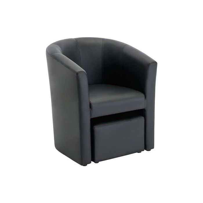 Fauteuil cabriolet et pouf en simili noir JOVANA Fauteuil cabriolet et pouf en simili noir JOVANA