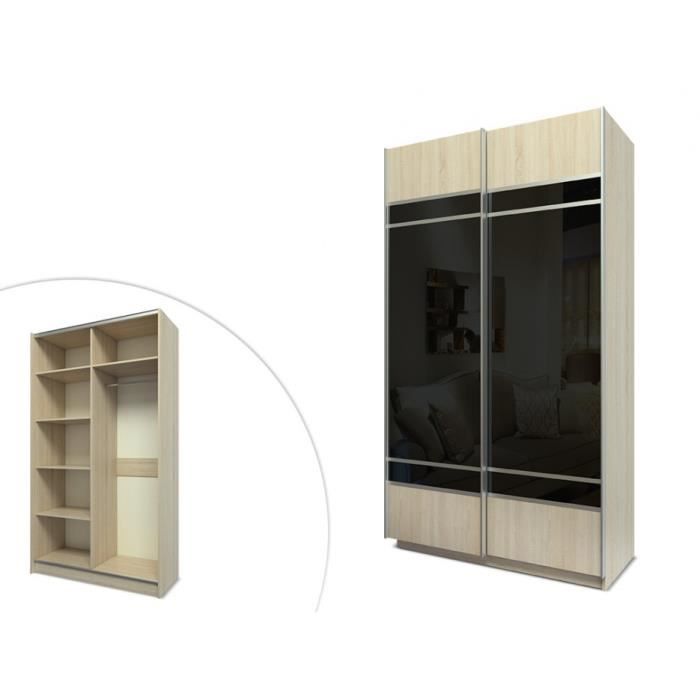 Armoire Avec Miroir Noir Talya 2 Portes Coulissantes L 120 Cm