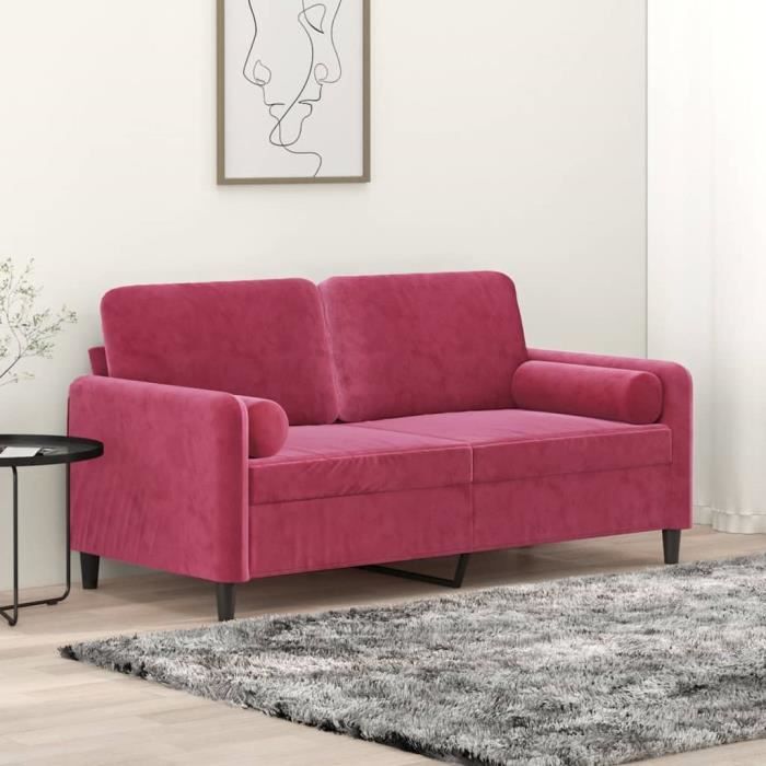 Ensemble de canapés 3 pcs avec coussins rouge bordeaux velours
