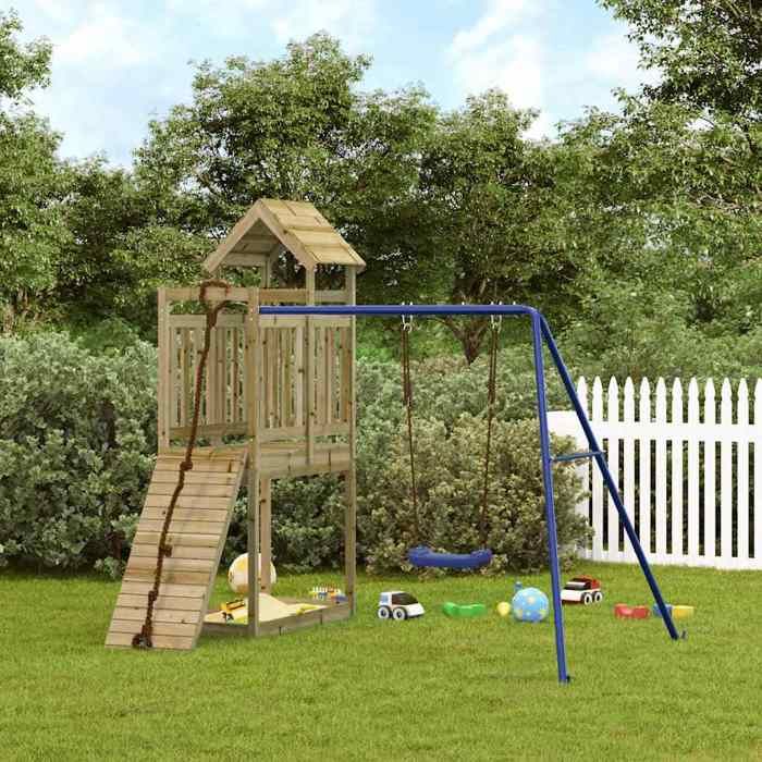 vidaXL Aire de jeux dextérieur bois de pin imprégné ensemble de jeu ensemble de jeu en bois ensemble de terrain de jeu 3155968