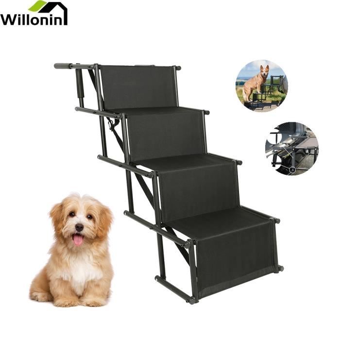 Meilleurs prix pour Willonin® Escalier à 4 Marches Pliable de chiens, Pont Rampe dans voitures, charge jusqu'à 75 kg, Hauteur reglable 56-76 cm