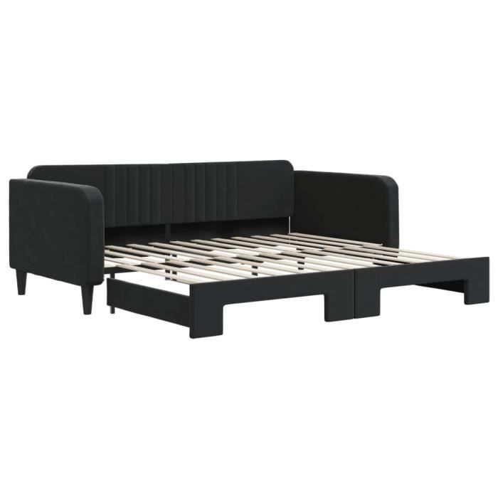 Lit de jour avec lit gigogne - ZERONE - A3197074 - Velours noir - 100x200 cm - Design contemporain