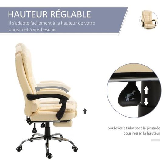 Fauteuil de bureau fauteuil manager grand confort dossier inclinable roulettes P.U 65 x 69 x 127 cm chocolat