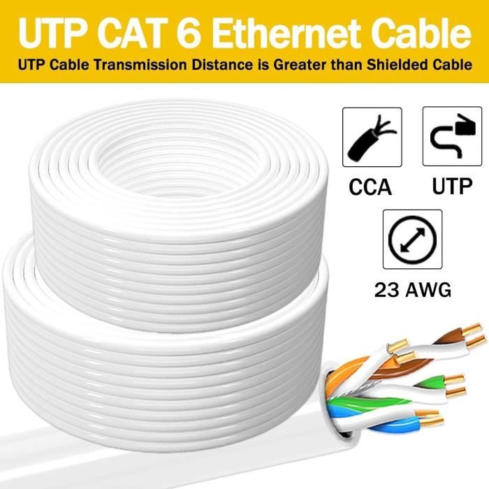 Câble Réseau Ethernet Cat5e FTP Extérieur 75m – Noir – CCA 24AWG – Idéal Installation Gigabit LAN