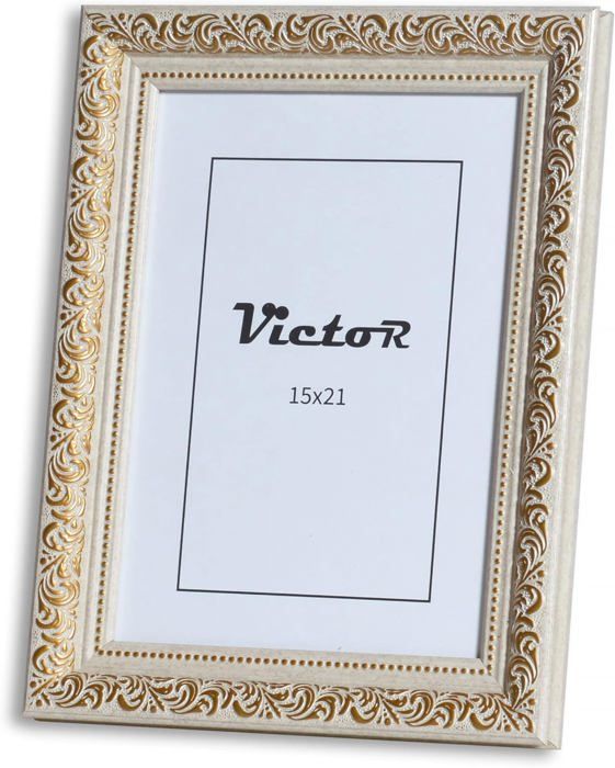Victor Vintage Fotolijst Rubens in 15x21 cm (A5) Wit - Staaf: 30x20mm - Echt Glas - Fotolijst Barok - Antiek - Fotolijst 15x21 Wit - Fotolijst A5 Vintage
