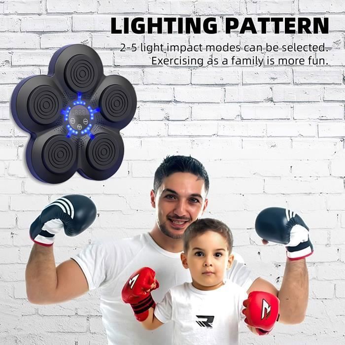 Machine De Boxe Musicale Bluetooth – Cible LED, 3 Vitesses, Fixée Sans Percer, Pour Enfants Et Adultes