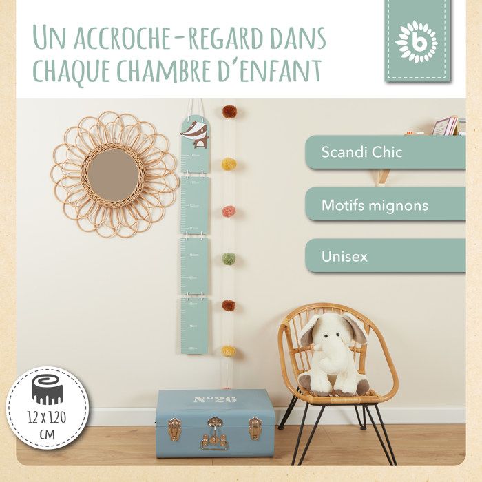 Toise En Bois Enfant Bieco - Échelle De Croissance 0,6 à 1,4 M Avec Chat - Décoration Murale