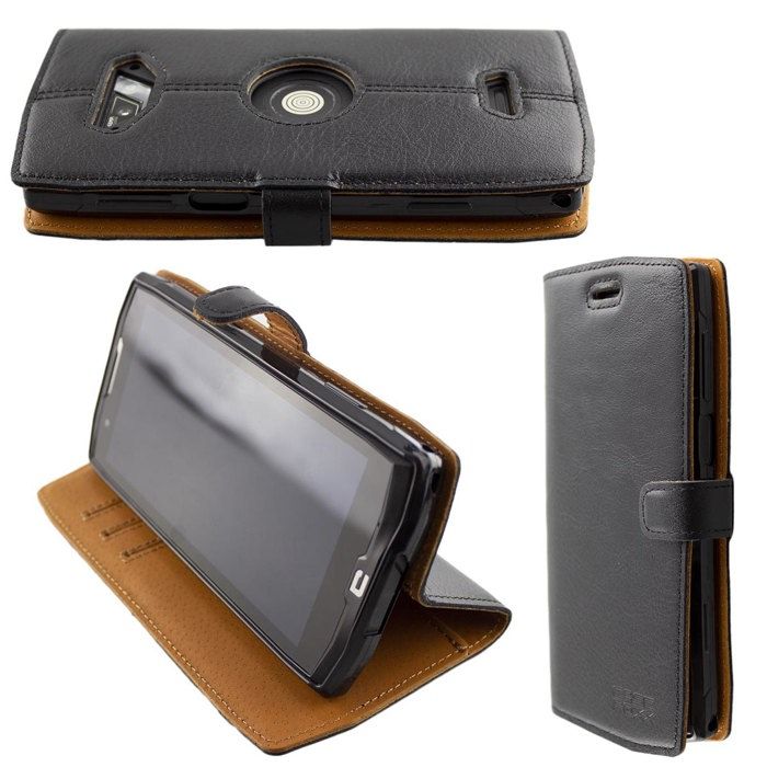 Étui Portefeuille Cuir PU Crosscall Core-X4 - Rabat Magnétique + Support + Emplacements Cartes (Noir)
