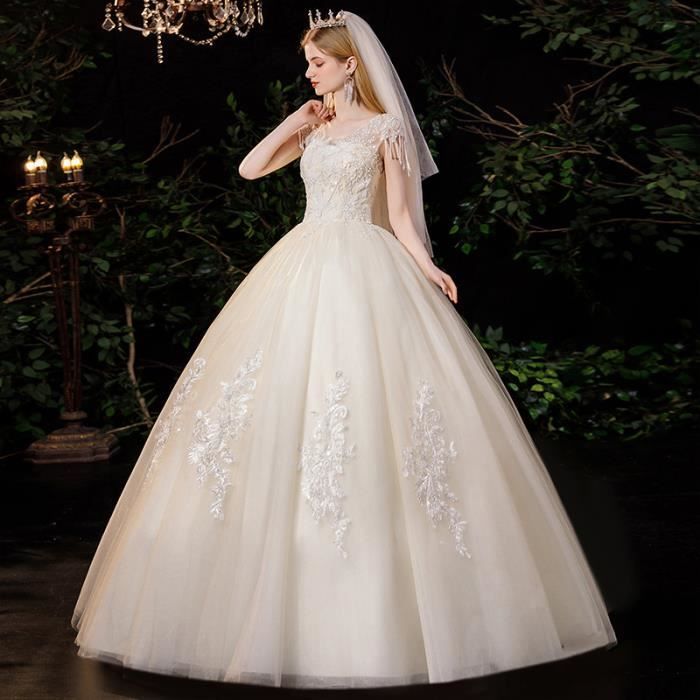 Robe de mariee principale francaise 2021 nouveau temperament robe de mariee etoile col en V une epaule petite taille haute m Blanc Cdiscount Pret a Porter