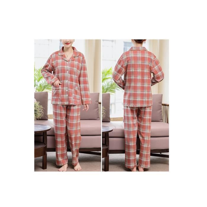 Pyjama Femme 2 pi ces en Coton Carreaux Confortable Grande
