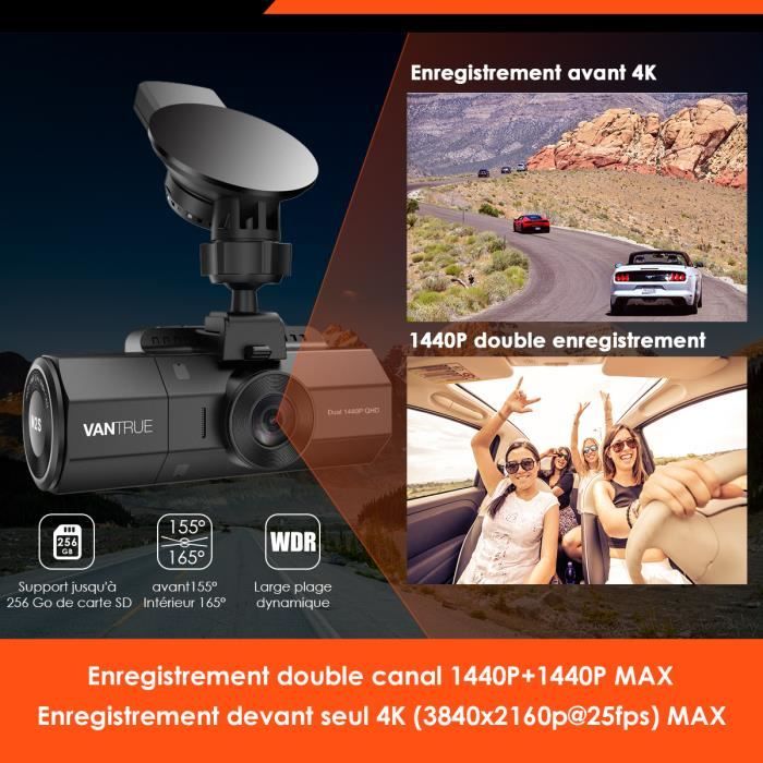VANTRUE N2S 4K GPS Dashcam Vision Nocturne IR, Double 1440P Caméra  Embarquée Avant et Arrière pour Voiture, 24H Double Surveillance -  Cdiscount Auto