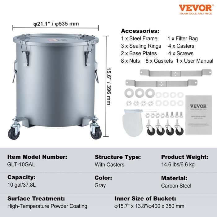 Seau à graisse pour friteuse VEVOR 535 x 396 mm Collecte Huile — free download