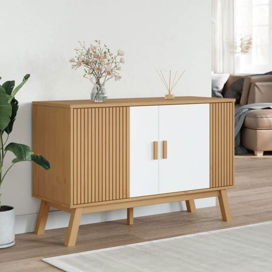 VidaXL Buffet Avec Lumières LED RVB - Meuble Rangement Salon Blanc Brillant