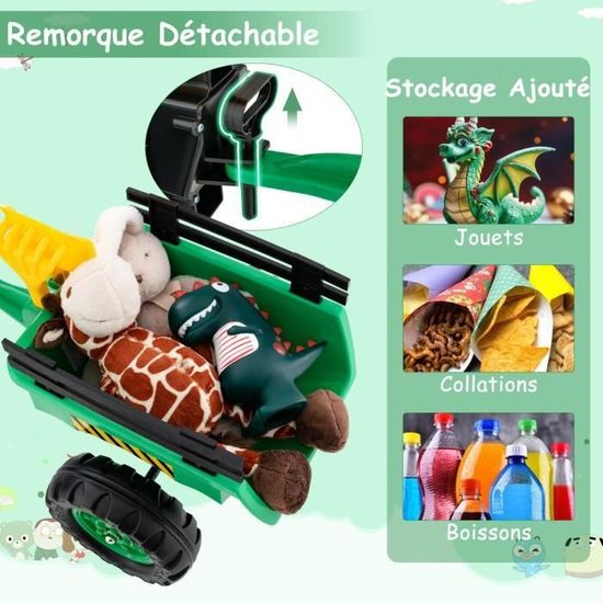 LIFEZEAL Tracteur Électrique Enfant 3+ Ans Avec Remorque Tractopelle 12v Tracteur A Pedales Avec Telecommande Musique Lumieres Led Klaxon Noir 78423280