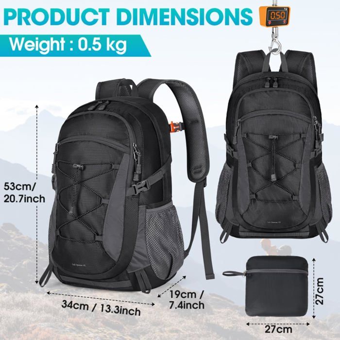 RAINSMORE Sac à Dos Randonnée 40L Ultra Léger Pliable Sac à Dos Voyage Homme Femme Imperméable Sac à Dos Trekking Grande Capacité Pour Alpinisme Escalade Sport Camping Bleu