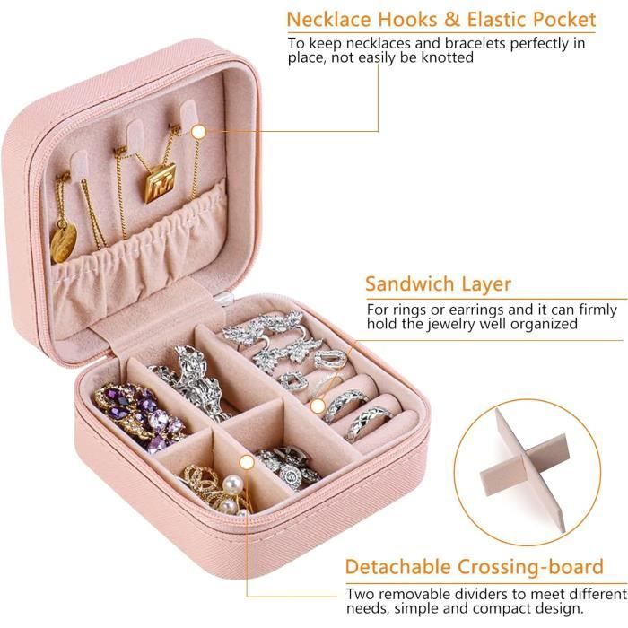 2 pièces Mini bijoux étui de voyage Portable boîte à bijoux organisateur de  bijoux de voyage pour bagues boucles d'oreilles collier pour filles femmes  