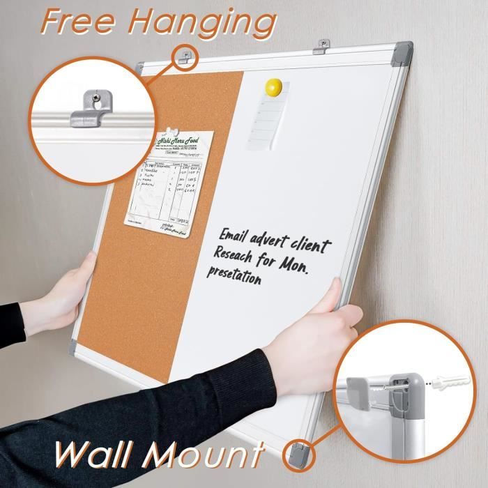 Tableau Blanc - Tableau Blanc Magnétique 2 En 1 - Agenda Semainier Tableau Blanc Suspendu Satisfaction Garantie 100 60 90 Cm Cadre Bois - 2
