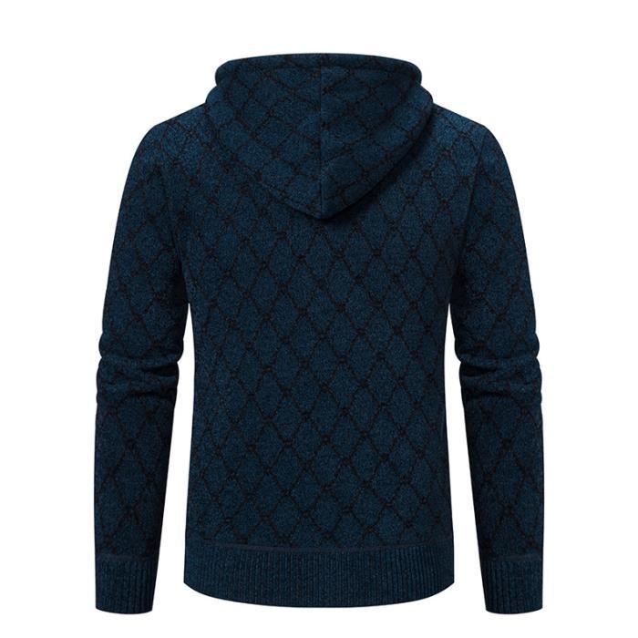 Gilet Hiver Capuche Homme En Tricot Chaud Doublé Polaire Cardigan