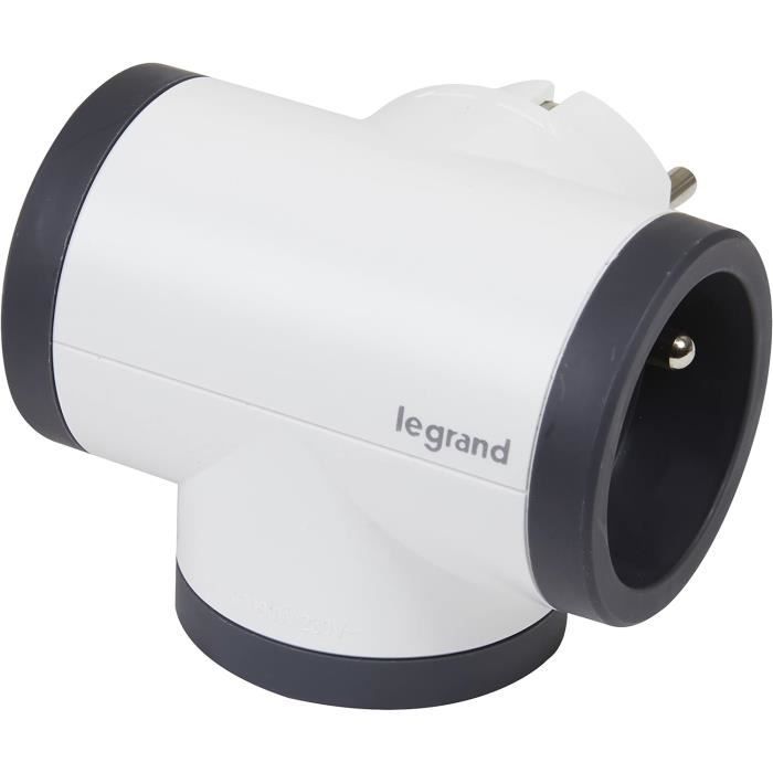 Fiche Multiprise Triplite Legrand 3 Prises Latérales alu et gris foncé