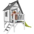 Cabin XL Maison Enfant avec Toboggan vert clair | Aire de Jeux pour l'extérieur en gris & blanc | Maisonnette-3