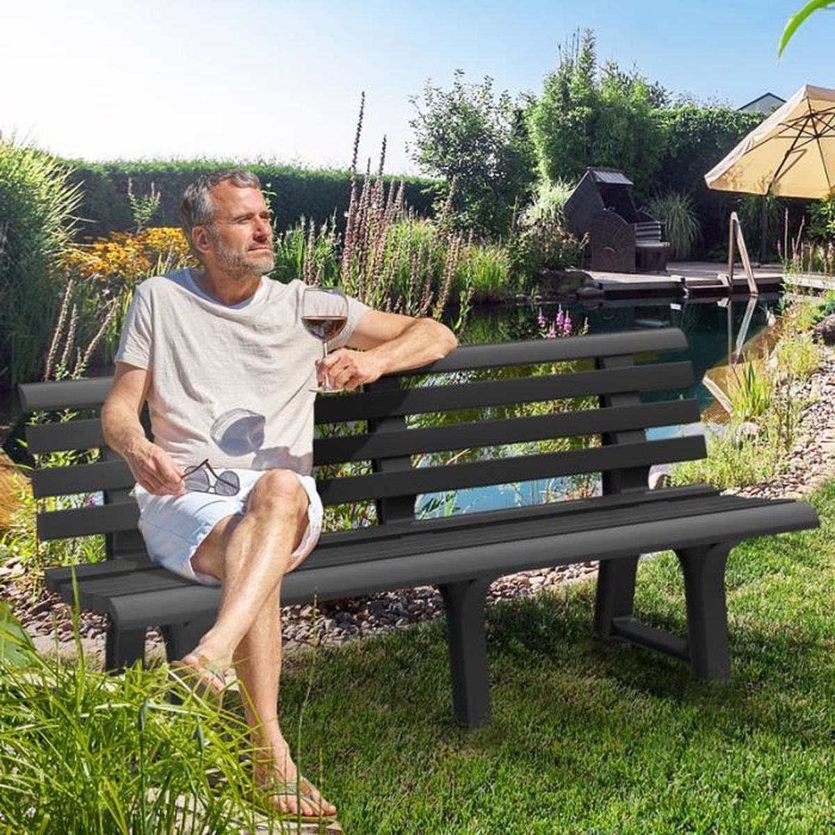 Banc De Jardin Parc Gris Pvc 145x49x74 Cm Achat Vente Banc D Exterieur Banc De Jardin Gris Pvc 145cm Cdiscount