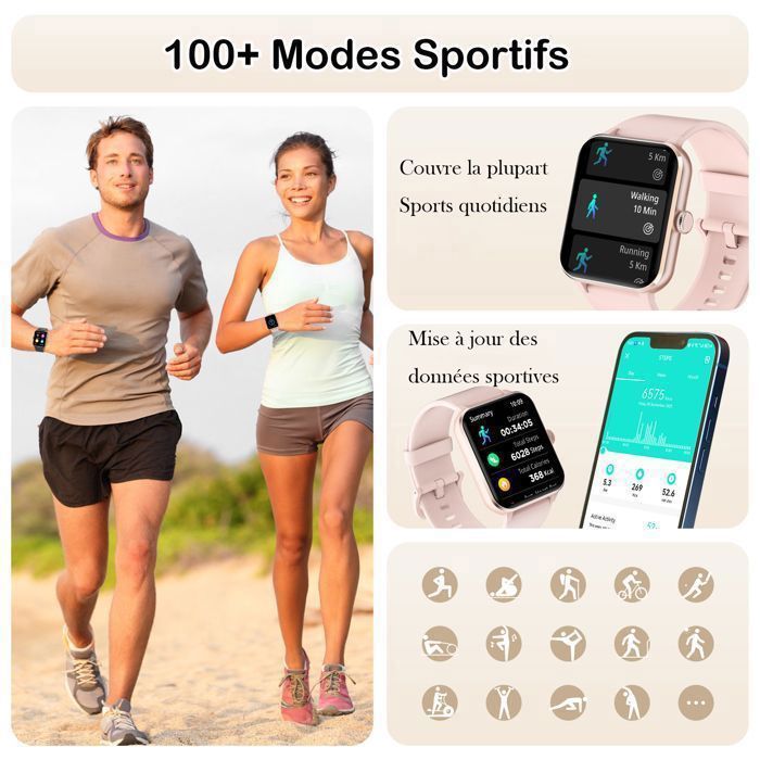 Montre Connectée Femme, 1.91" HD Smartwatch Avec Appel Bluetooth, 112