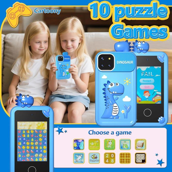 Téléphone Enfant Telephone Enfant 3-12 Ans, 20 Jeux Éducatifs, Double Caméra, 8GB SD - Jeux - Jouets