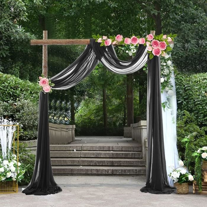 FANSU Tenture Arche Mariage En Tulle Mousseline Violet Clair 2.4x19.6ft - Rideau Voilage Décoration