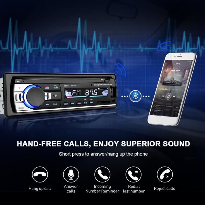 Poste Radio Voiture Bluetooth MP3-FM-USB-SD-AUX-Télécommande STARON