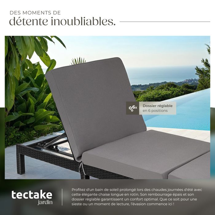 Transat De Jardin Pliable Avec Coussin - Dossier Réglable, Poche Latérale, Porte-gobelet, Capacité 120 Kg