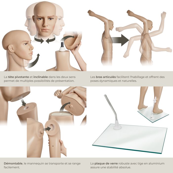 Mannequin Vitrine Masculin – Noir Mat, 185 Cm, Articulé