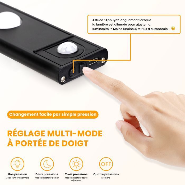 SOAIY Lampe LED Placard 60cm Dimmable Avec Détecteur Mouvement - Rechargeable USB Cuisine Salle De Bain