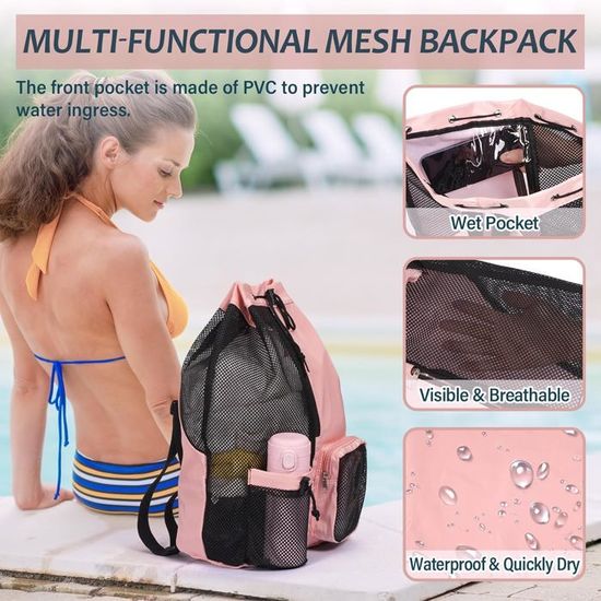 Sac De Natation Enfant Imperméable à Cordon – Rose – Compartiment Chaussures Séparé, Sec/Humide, Pour Piscine & Sport