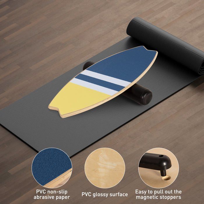 Body & Mind® Planche d'Équilibre Surf 78x30 cm - Bois & Rouleau Liège | Rouleau liège 10 cm - support rangement inclus - e-book offert - proprioception & rééducation