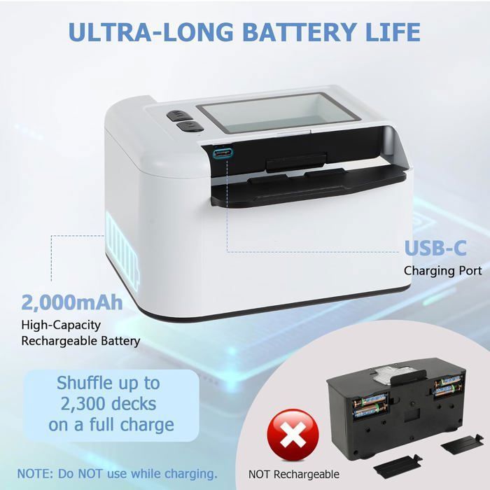 Vahlbeste Mélangeur de cartes électrique, silencieux, avec batterie de 3000 mAh, câble de charge UBS, mélangeur de cartes pour 2 jeux de poker, mixeur de cartes pour jeux de cartes familiaux, Texas Vahlbeste Mélangeur de cartes électrique, silencieux, avec batterie de 3000 mAh, câble de charge UBS, mélangeur de cartes pour 2 jeux de poker, mixeur de cartes pour jeux de cartes familiaux, Texas