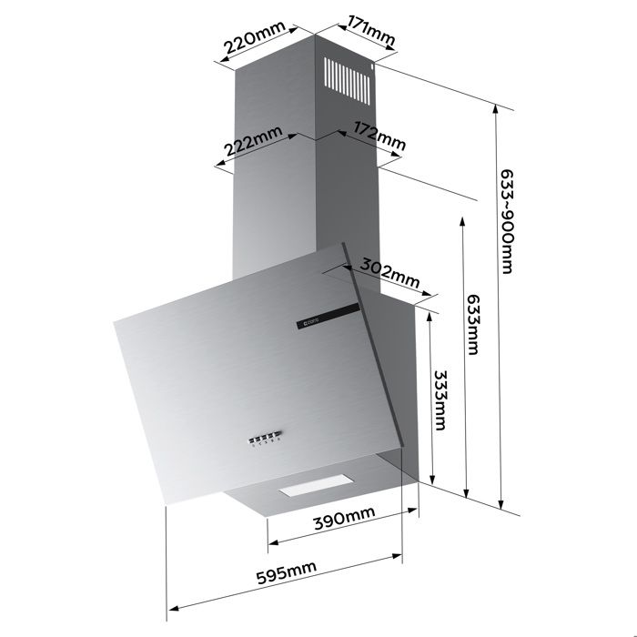 CIARRA Hotte Aspirante 60cm 580m3/h A+ 3 Vitesses Recyclage ou ...