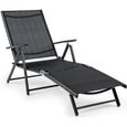 Blumfeldt Chaise longue de jardin , transat, bain de soleil - Réglable sur 7 positions - 64x85x170cm - Aluminium & acier - noir-0