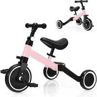 GOPLUS 3 en 1 Tricycle Vélo pour Enfants 1-3 Ans avec Siège-Guidon Réglables,Draisienne avec Pédale Amovible-Roue Antidérapant,Rose