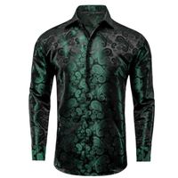 Chemise-chemisette,Hi-aught-Chemise en satin vert Industries celle pour homme,chemise habillée à manches longues,col - PCY-1605[A4]