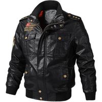 Blouson en Cuir Homme Manteau de Moto Bomber Veste Jacket PU Grande Taille - Noir