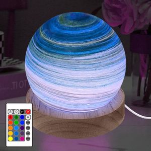 LAMPE A POSER LAMPE A POSER-A 3D Lampe LED Planète Lampe Boule de Verre Dimmable Lumière d'ambiance Lampe De Table Base en Bois RGB 16 Couleurs