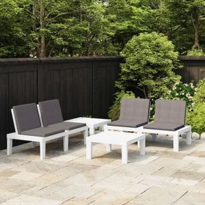 Ensemble table et chaise de jardin Atyhao Salon de jardin 4 pcs avec coussins Plastique Blanc AB3059831 98666