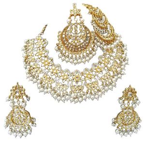 Finekraft Meena Kundan Parure de Bijoux en Forme de C/œur avec Collier en Or